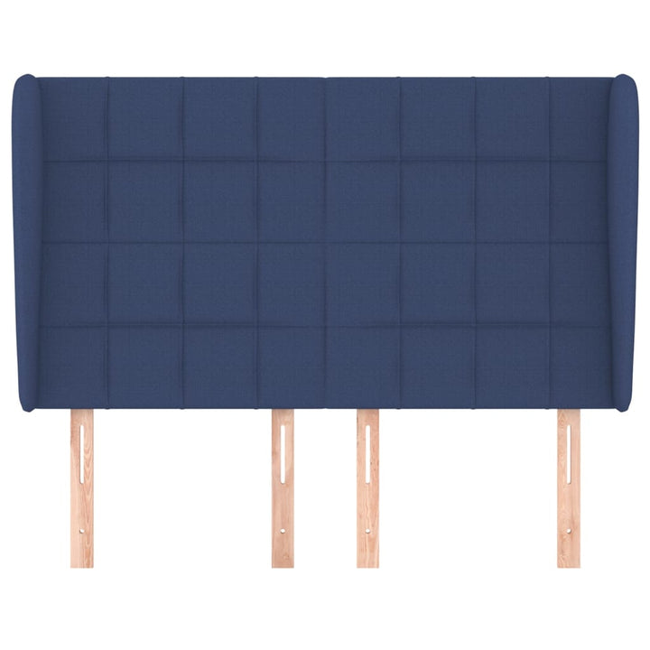 sengegavl med kanter 147x23x118/128 cm stof blå