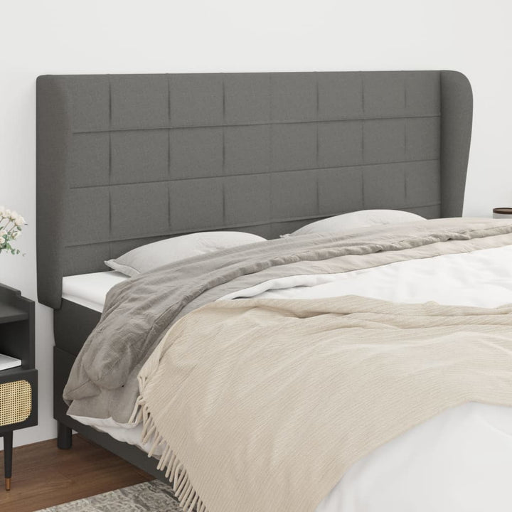 sengegavl med kanter 163x23x118/128 cm stof mørkegrå