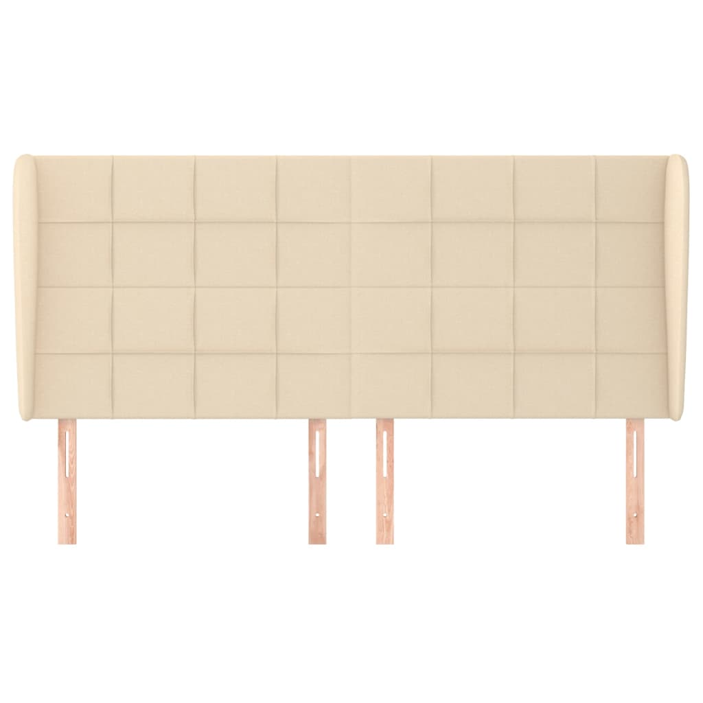 sengegavl med kanter 163x23x118/128 cm stof cremefarvet