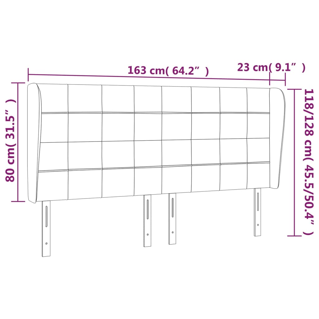 sengegavl med kanter 163x23x118/128 cm stof cremefarvet