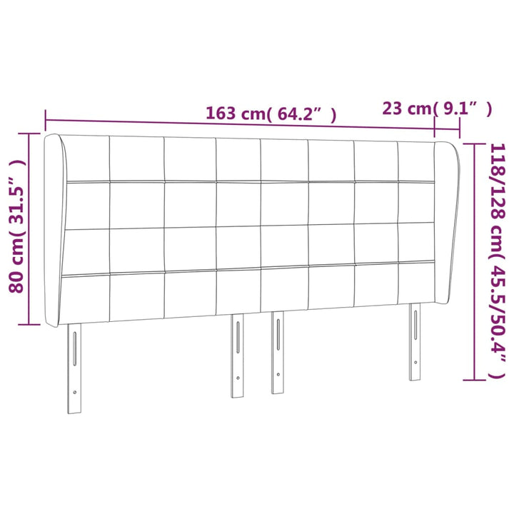 sengegavl med kanter 163x23x118/128 cm stof cremefarvet