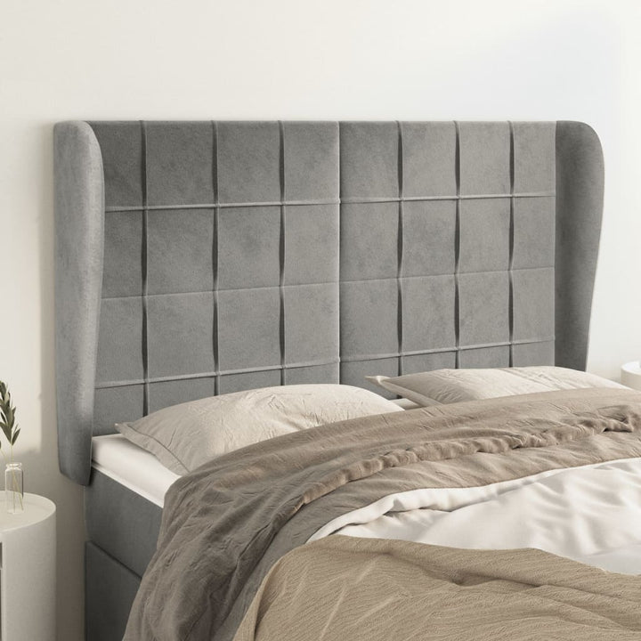 sengegavl med kanter 147x23x118/128 cm fløjl lysegrå