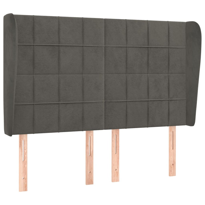 sengegavl med kanter 147x23x118/128 cm fløjl mørkegrå