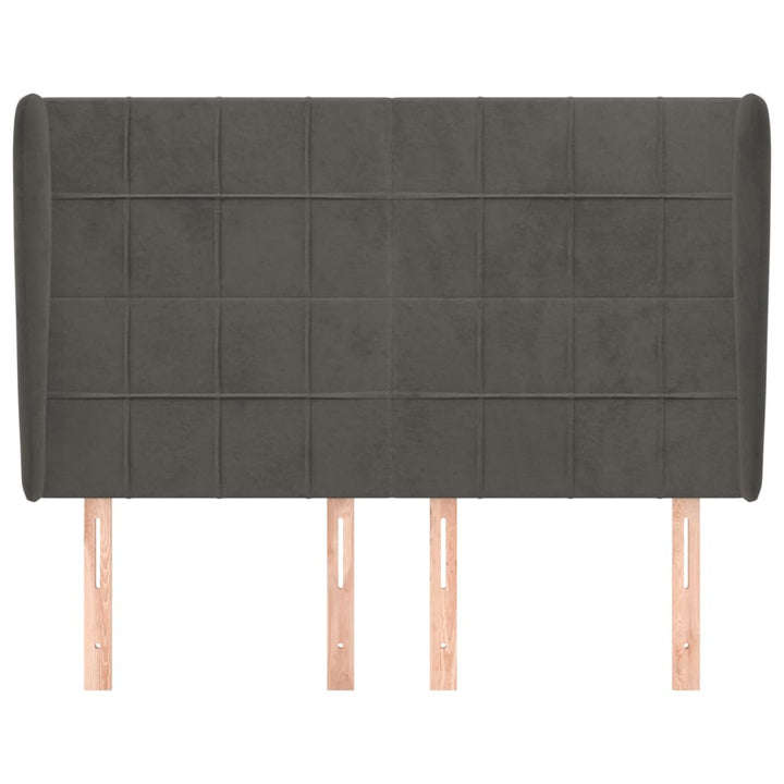 sengegavl med kanter 147x23x118/128 cm fløjl mørkegrå