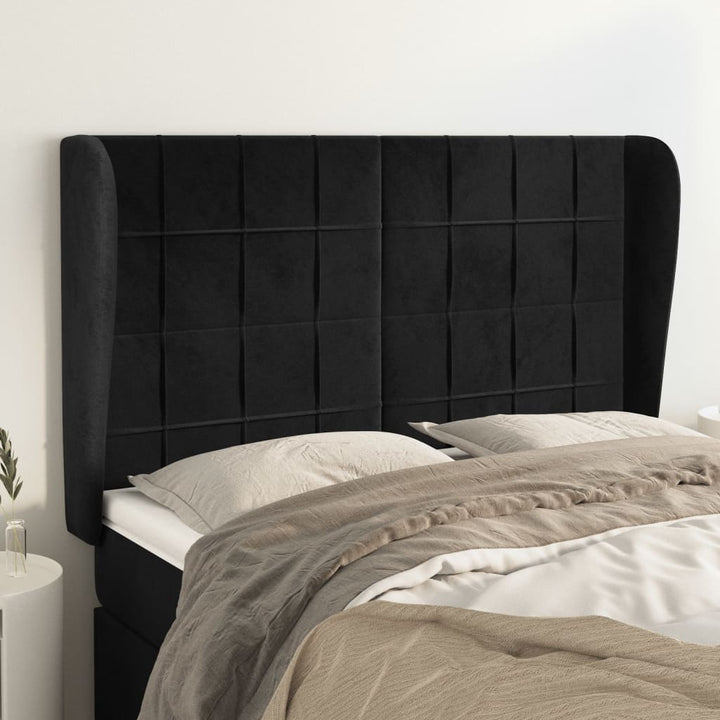 sengegavl med kanter 147x23x118/128 cm fløjl sort