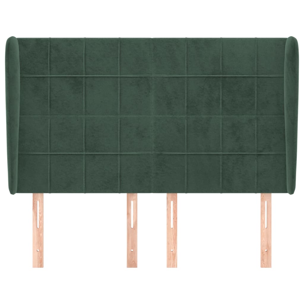 sengegavl med kanter 147x23x118/128 cm fløjl mørkegrøn