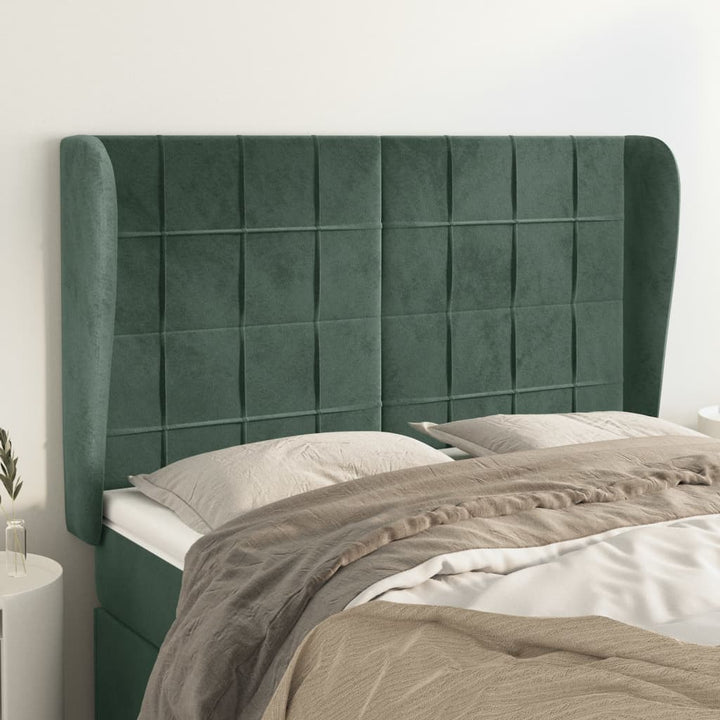 sengegavl med kanter 147x23x118/128 cm fløjl mørkegrøn