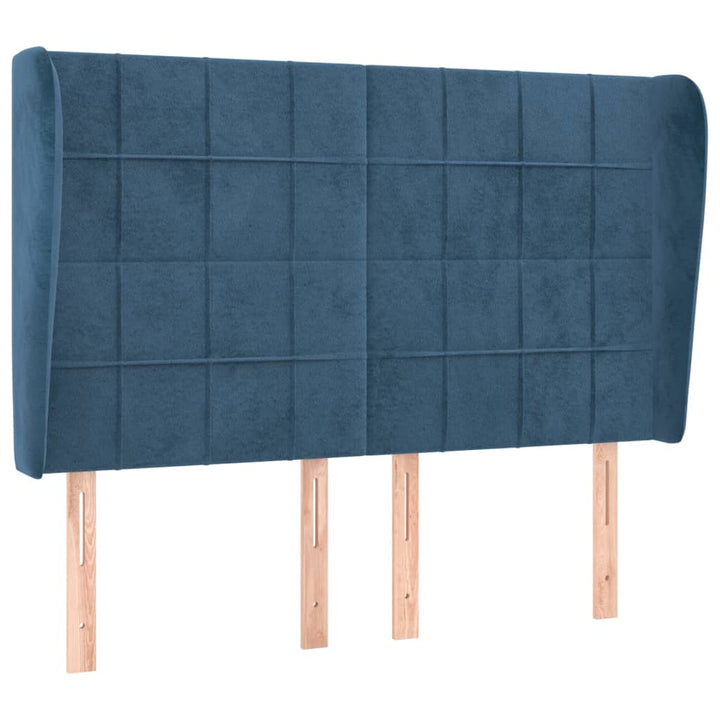 sengegavl med kanter 147x23x118/128 cm fløjl mørkeblå