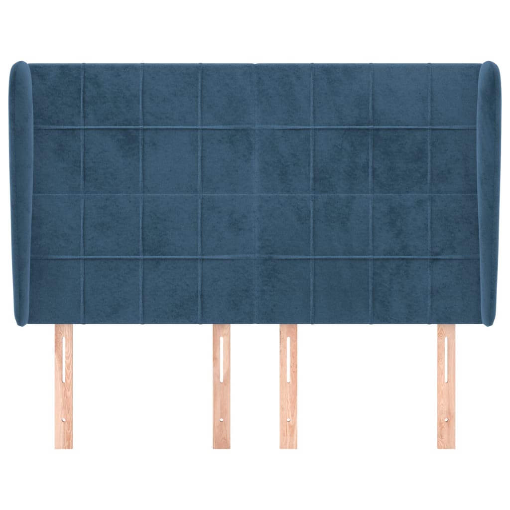 sengegavl med kanter 147x23x118/128 cm fløjl mørkeblå