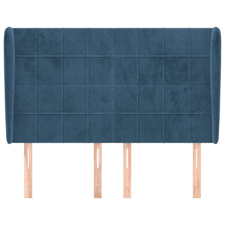 sengegavl med kanter 147x23x118/128 cm fløjl mørkeblå