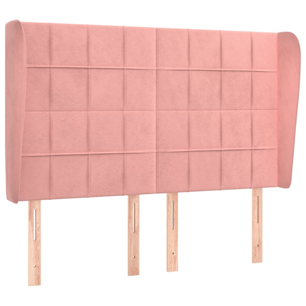sengegavl med kanter 147x23x118/128 cm fløjl lyserød