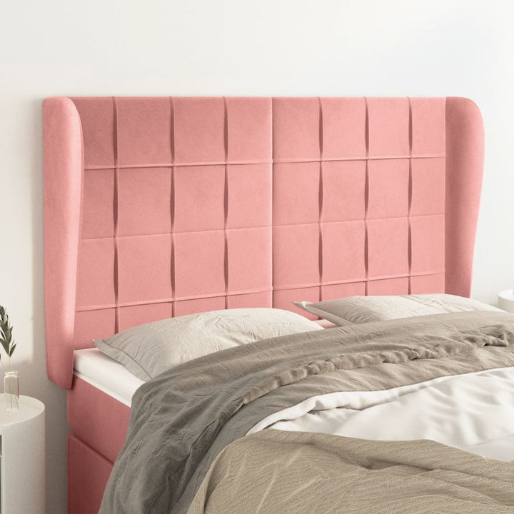 sengegavl med kanter 147x23x118/128 cm fløjl lyserød