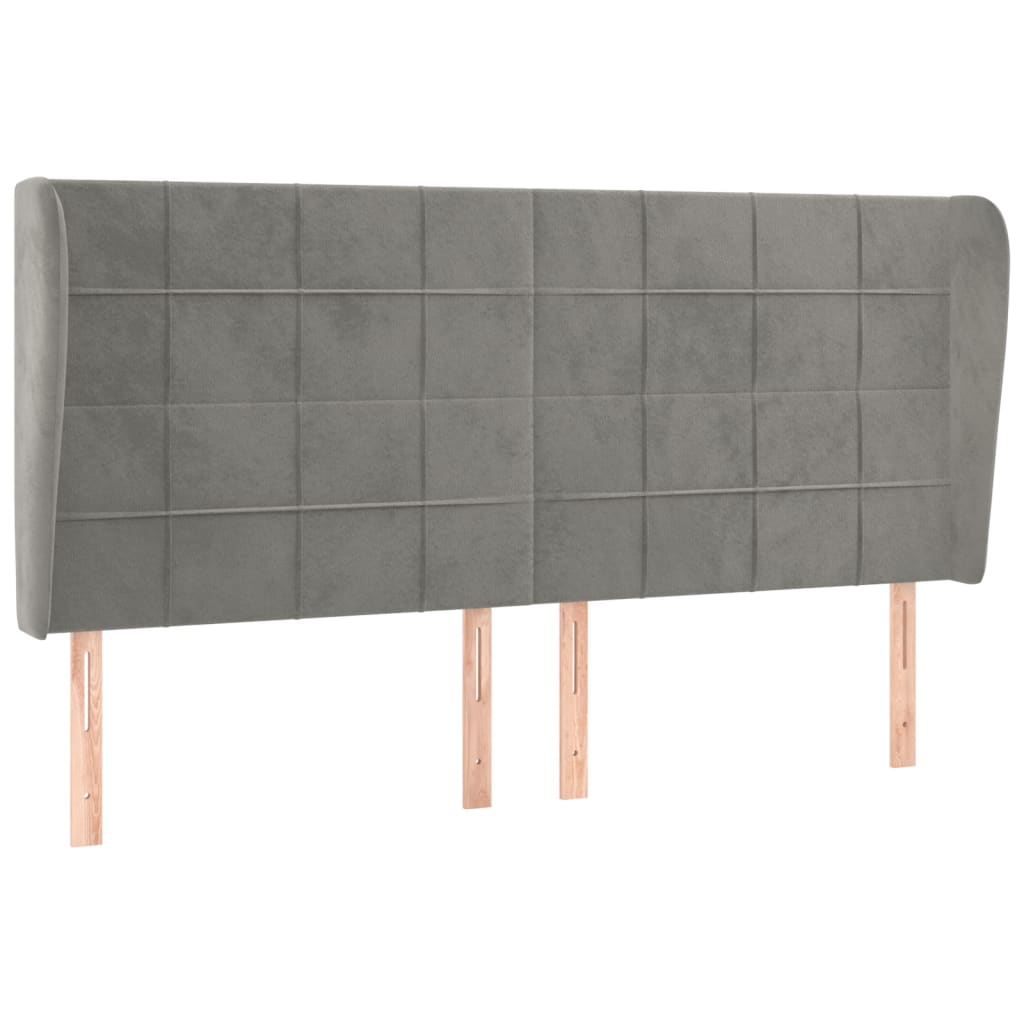 sengegavl med kanter 163x23x118/128 cm fløjl lysegrå