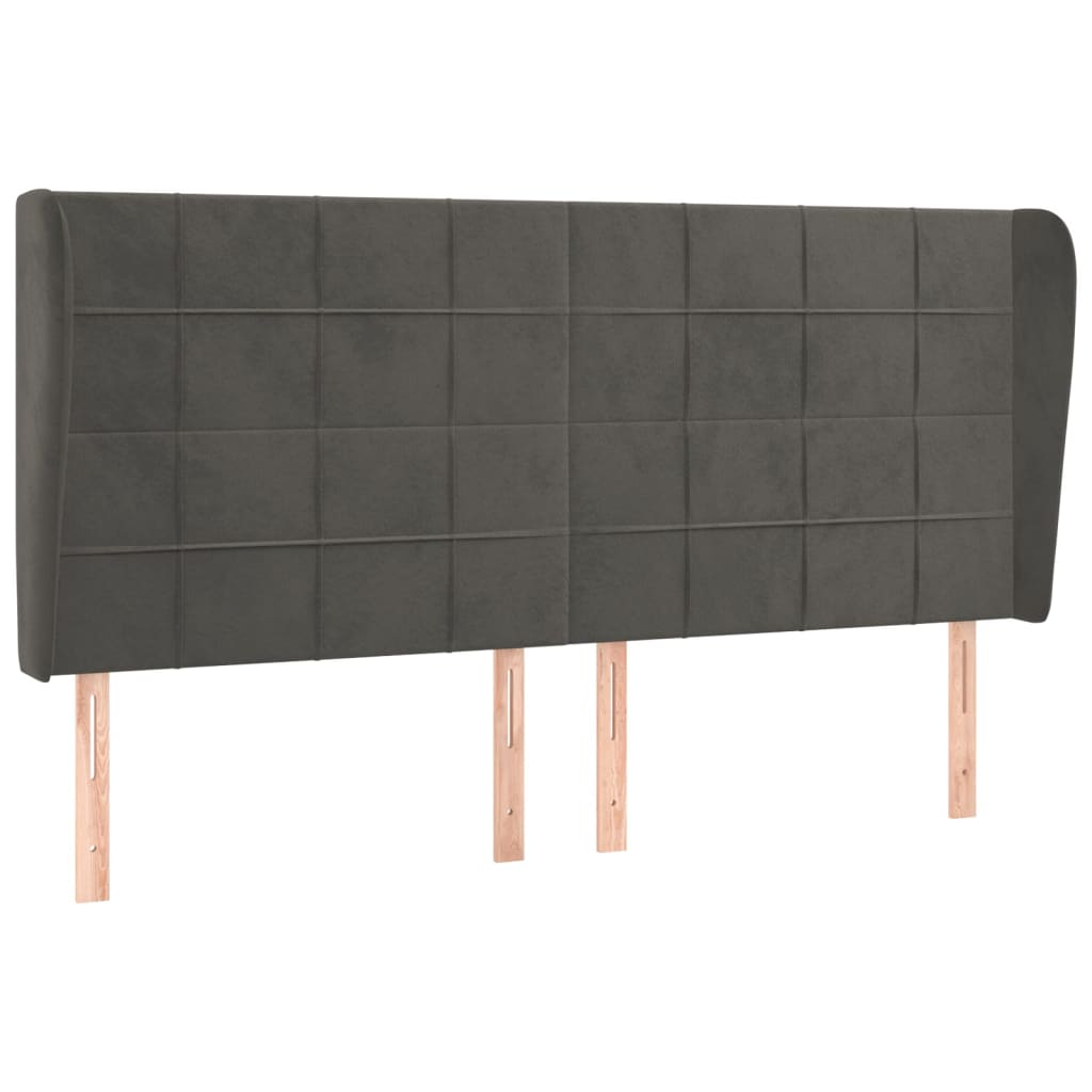 sengegavl med kanter 163x23x118/128 cm fløjl mørkegrå