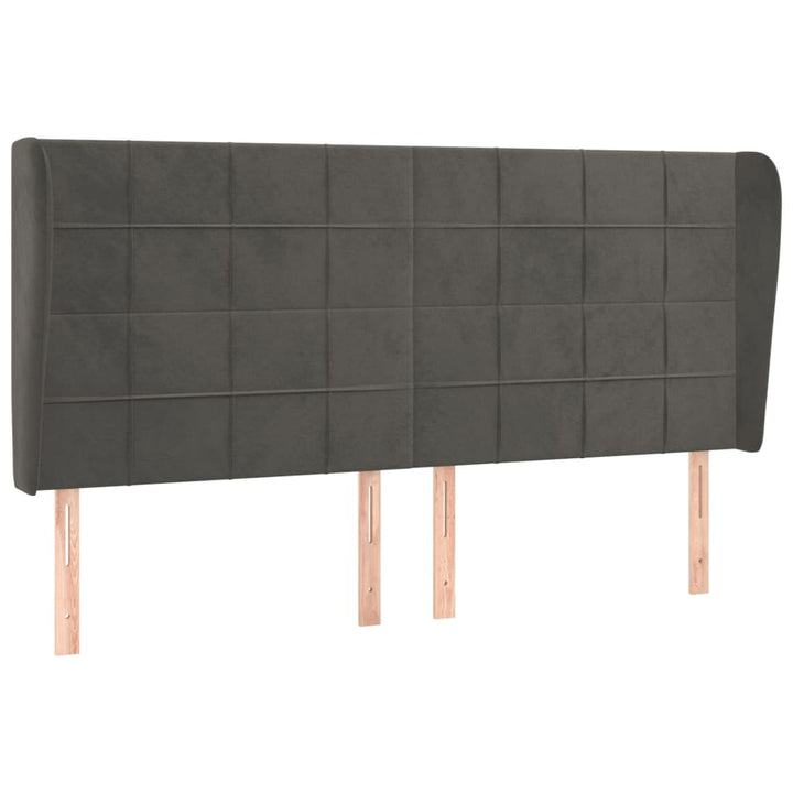 sengegavl med kanter 163x23x118/128 cm fløjl mørkegrå
