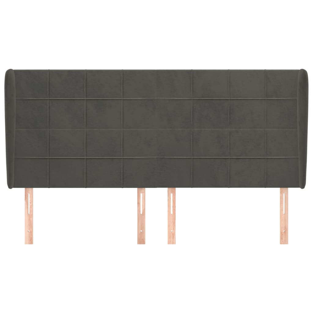sengegavl med kanter 163x23x118/128 cm fløjl mørkegrå