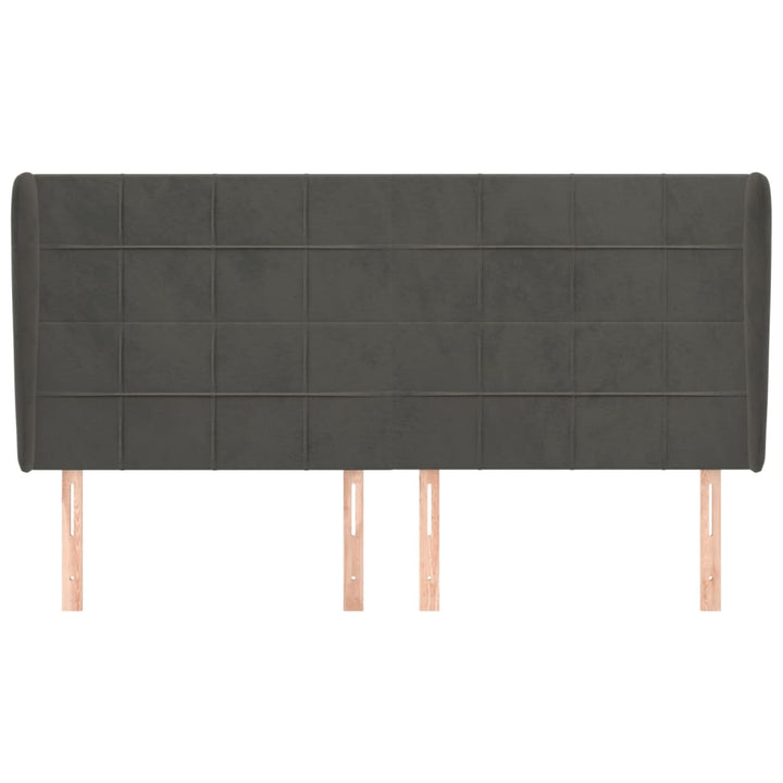 sengegavl med kanter 163x23x118/128 cm fløjl mørkegrå