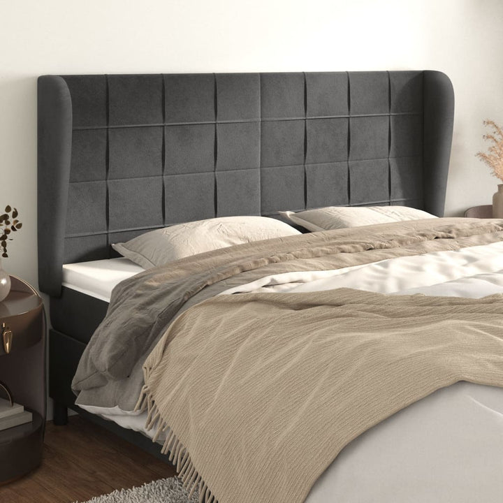 sengegavl med kanter 163x23x118/128 cm fløjl mørkegrå