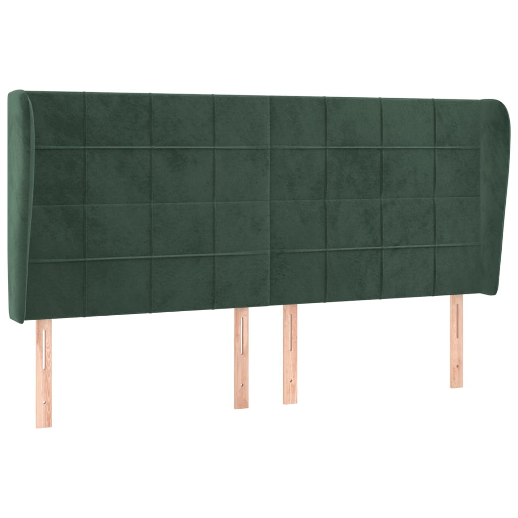 sengegavl med kanter 163x23x118/128 cm fløjl mørkegrøn