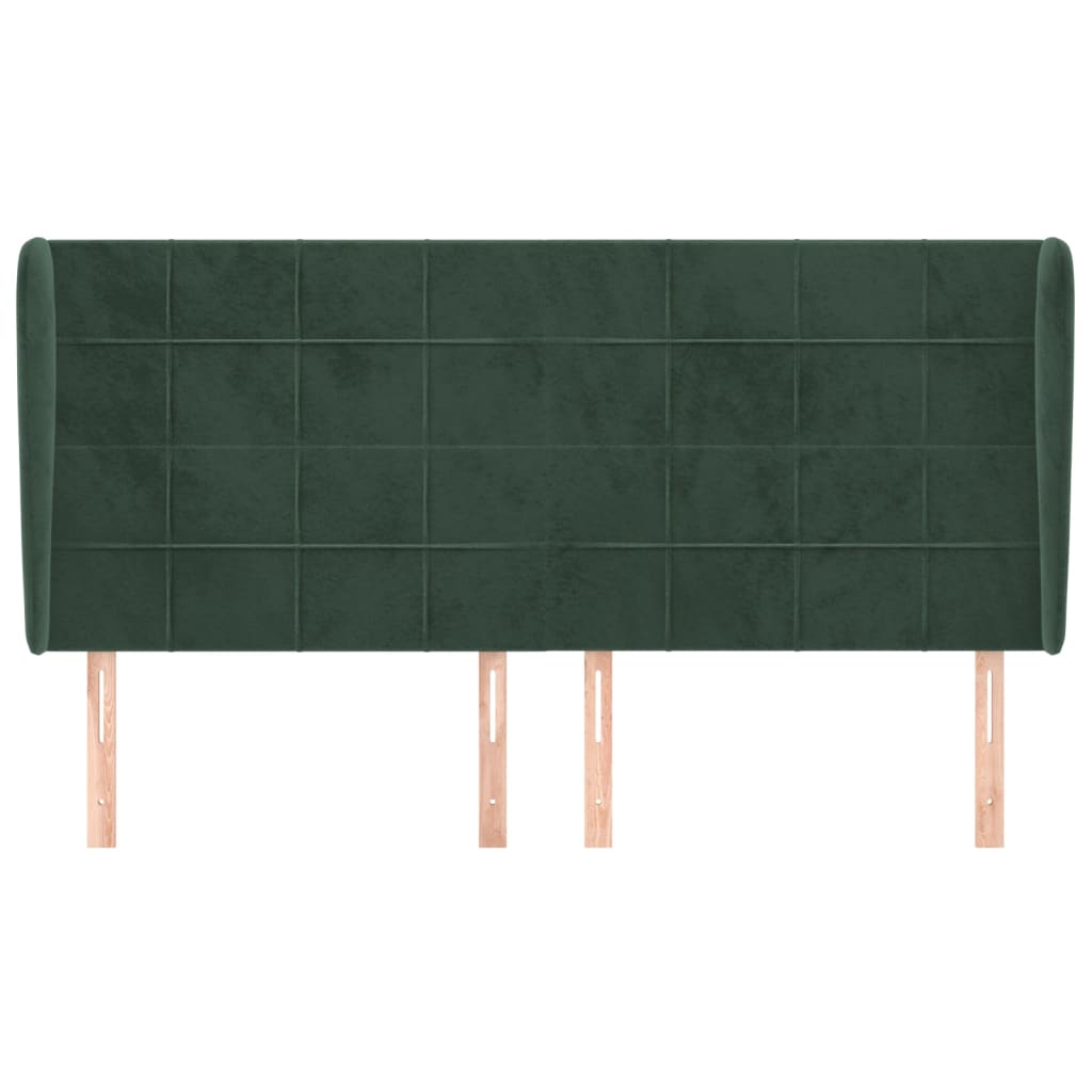 sengegavl med kanter 163x23x118/128 cm fløjl mørkegrøn