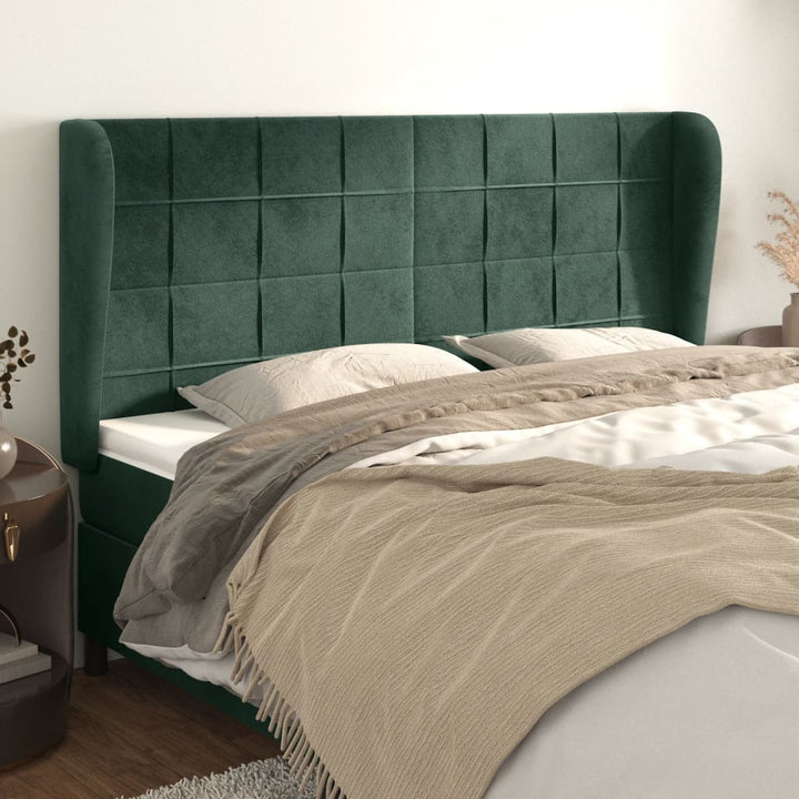 sengegavl med kanter 163x23x118/128 cm fløjl mørkegrøn
