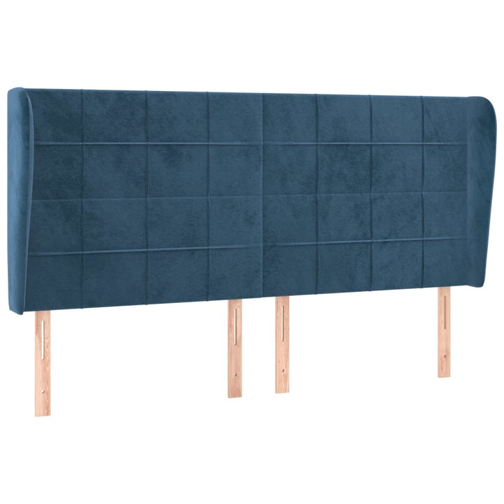 sengegavl med kanter 163x23x118/128 cm fløjl mørkeblå
