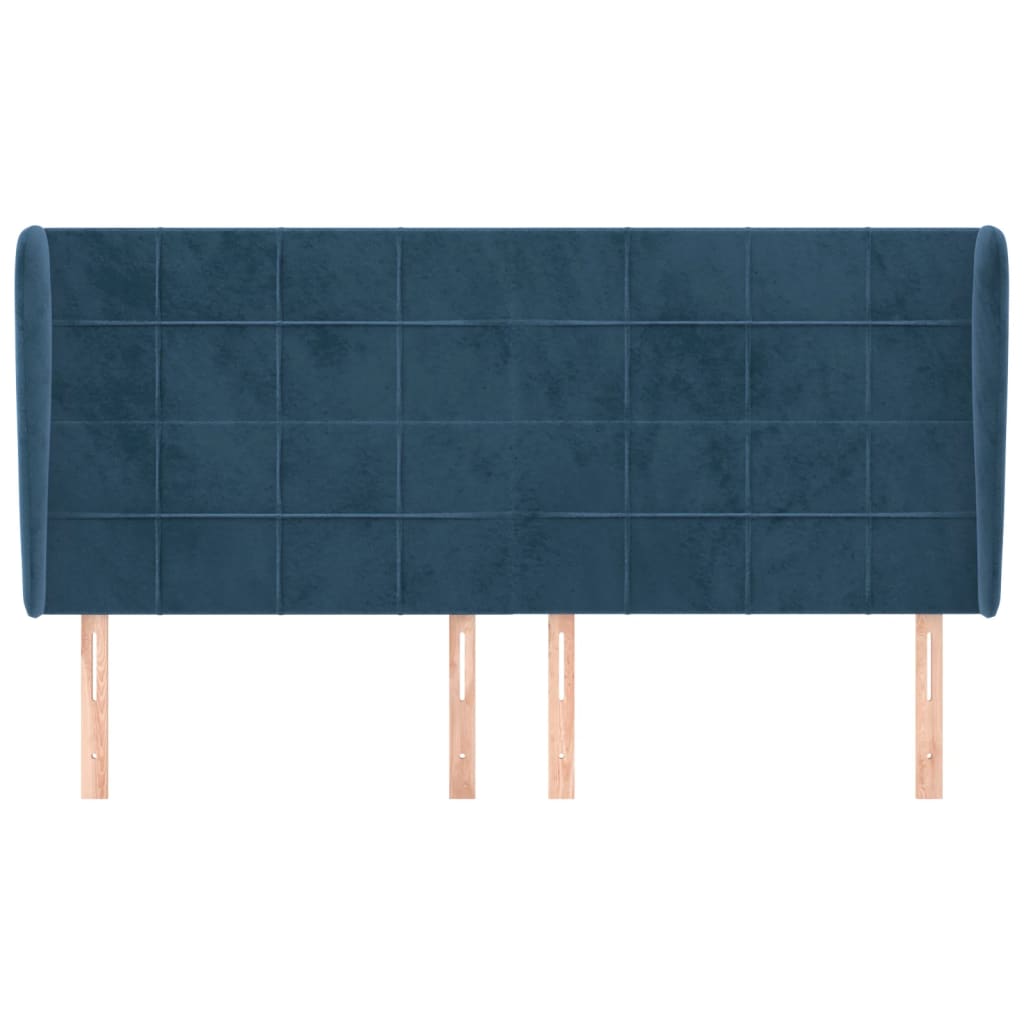 sengegavl med kanter 163x23x118/128 cm fløjl mørkeblå