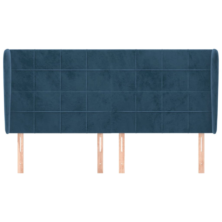 sengegavl med kanter 163x23x118/128 cm fløjl mørkeblå