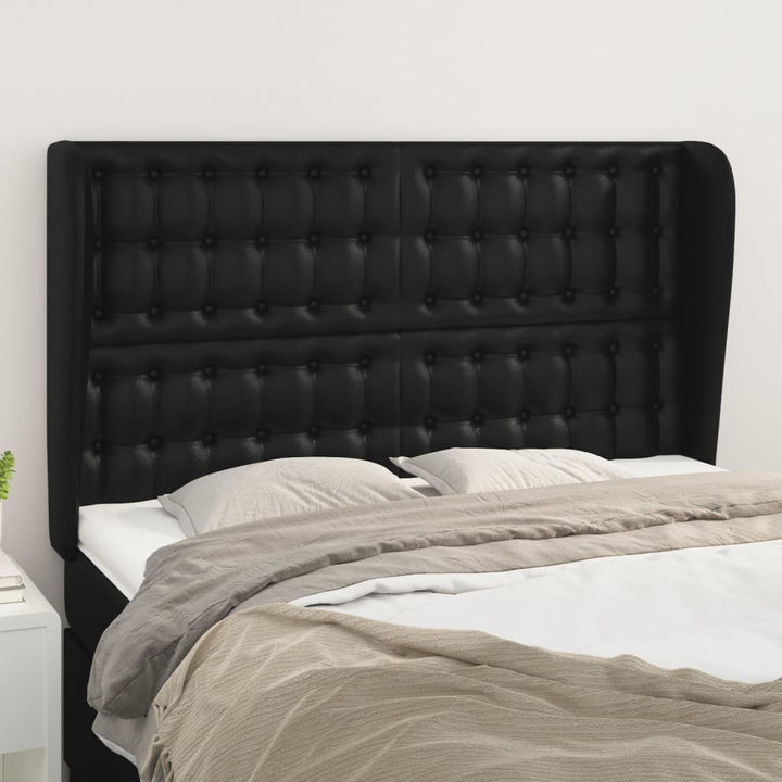 sengegavl med kanter 147x23x118/128 cm kunstlæder sort