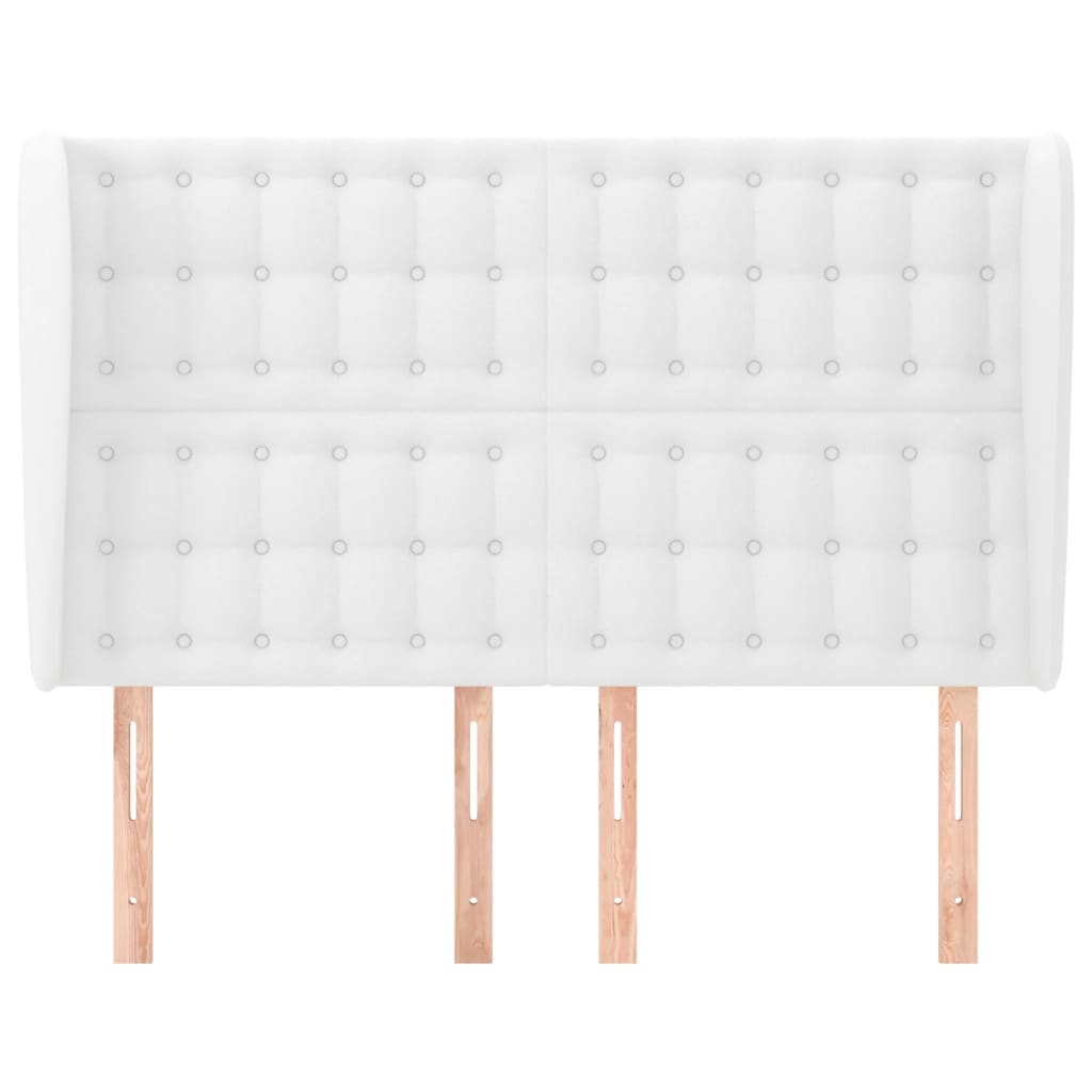 sengegavl med kanter 147x23x118/128 cm kunstlæder hvid