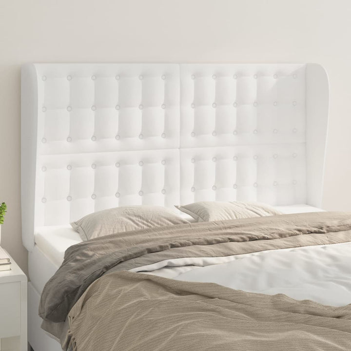 sengegavl med kanter 147x23x118/128 cm kunstlæder hvid