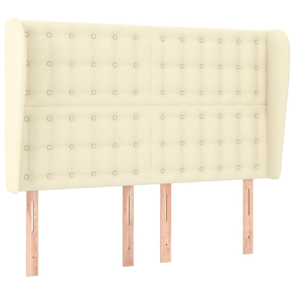 sengegavl med kanter 147x23x118/128 cm kunstlæder cremefarvet