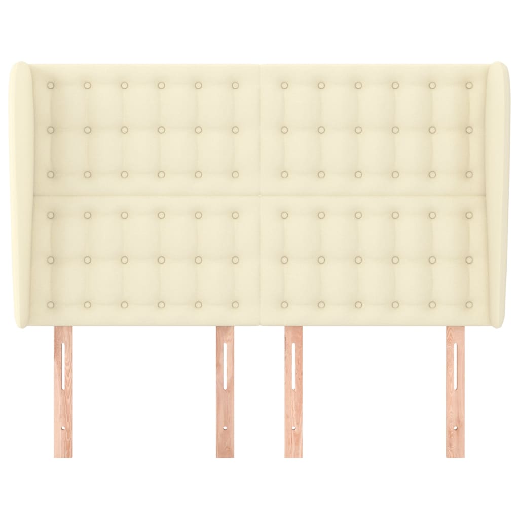 sengegavl med kanter 147x23x118/128 cm kunstlæder cremefarvet
