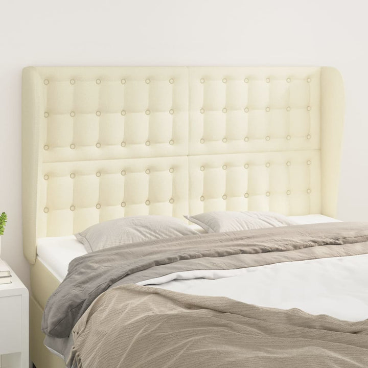 sengegavl med kanter 147x23x118/128 cm kunstlæder cremefarvet