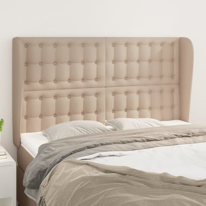 sengegavl med kanter 147x23x118/128 cm kunstlæder cappuccino