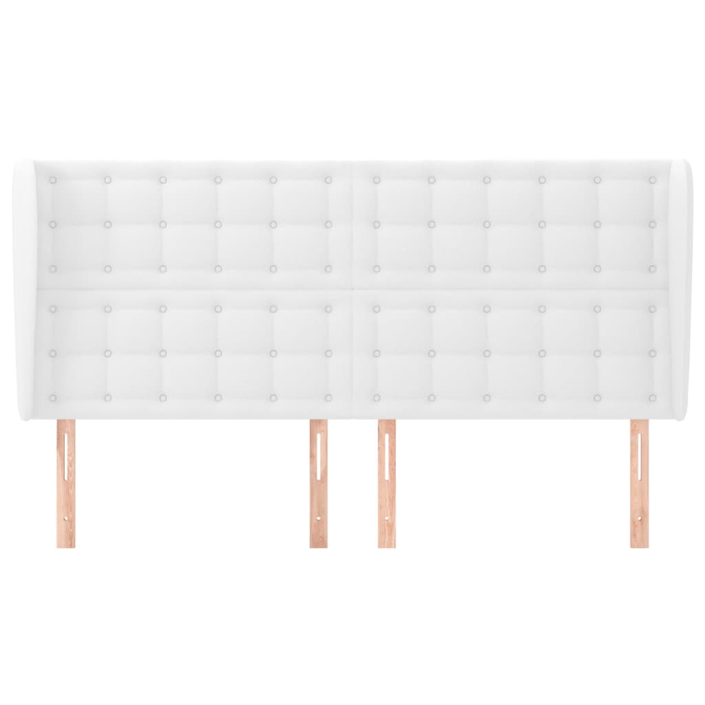 sengegavl med kanter 163x23x118/128 cm kunstlæder hvid