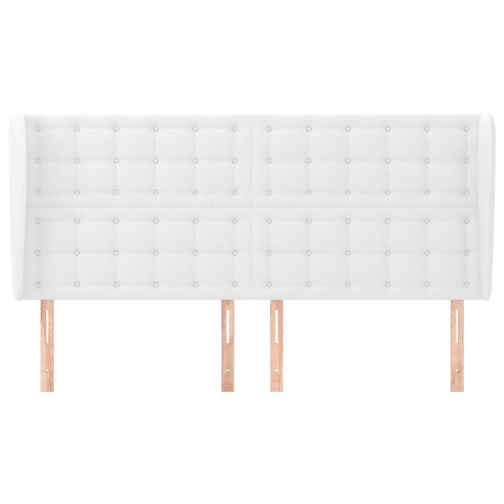sengegavl med kanter 163x23x118/128 cm kunstlæder hvid