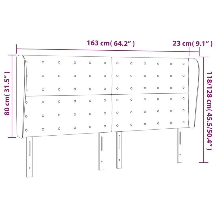 sengegavl med kanter 163x23x118/128 cm kunstlæder hvid