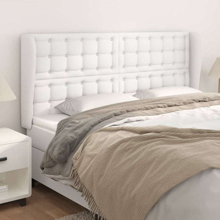sengegavl med kanter 163x23x118/128 cm kunstlæder hvid