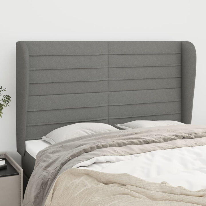 sengegavl med kanter 147x23x118/128 cm stof mørkegrå