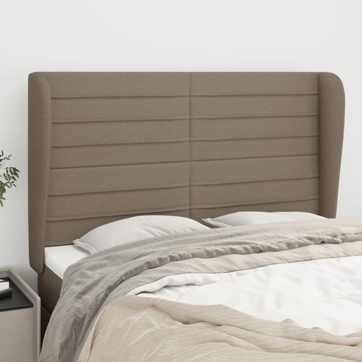 sengegavl med kanter 147x23x118/128 cm stof gråbrun