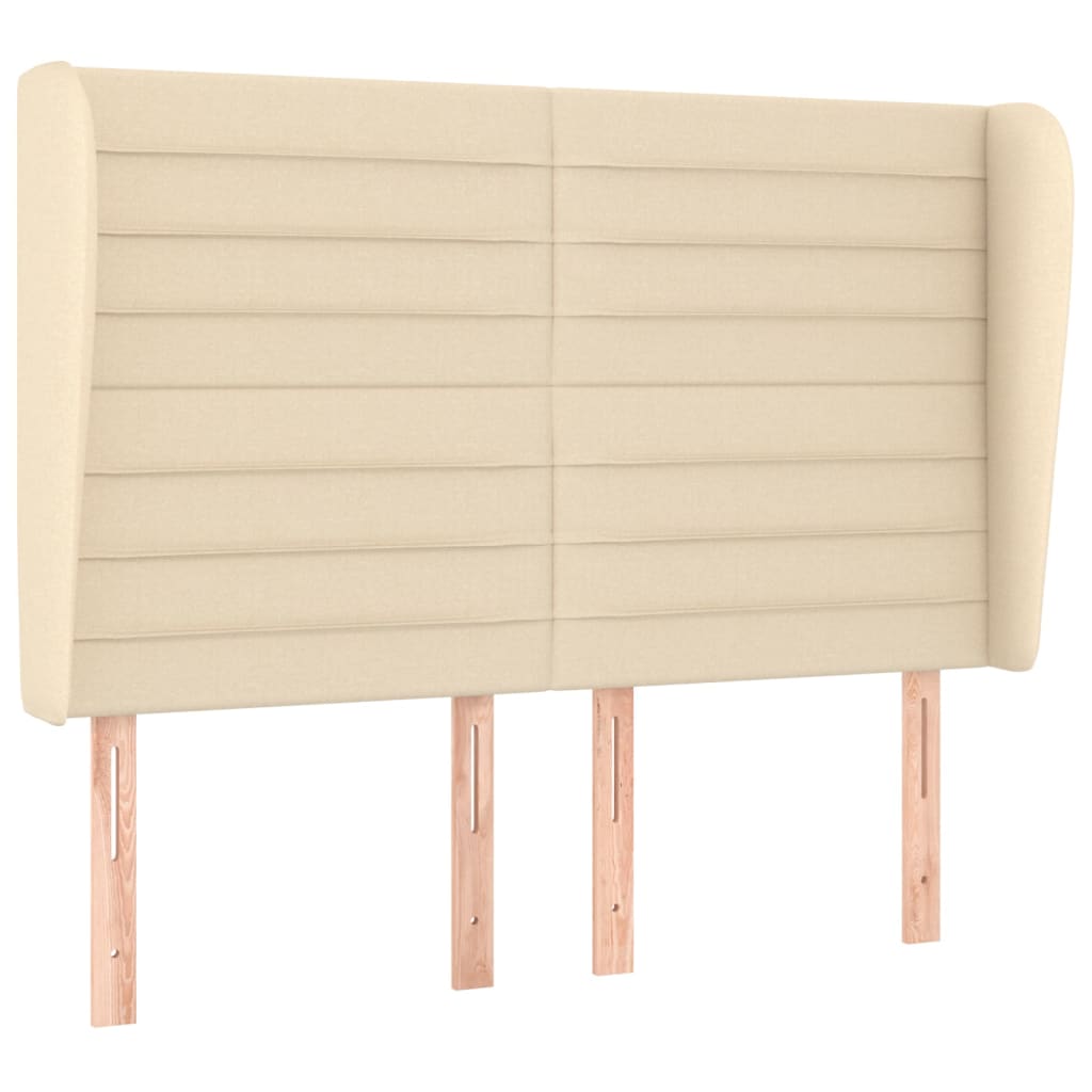 sengegavl med kanter 147x23x118/128 cm stof cremefarvet
