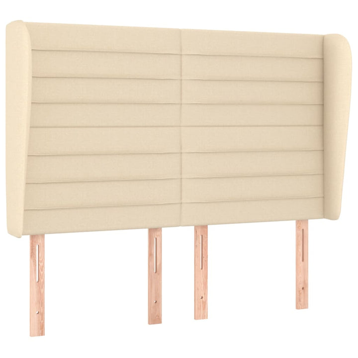 sengegavl med kanter 147x23x118/128 cm stof cremefarvet