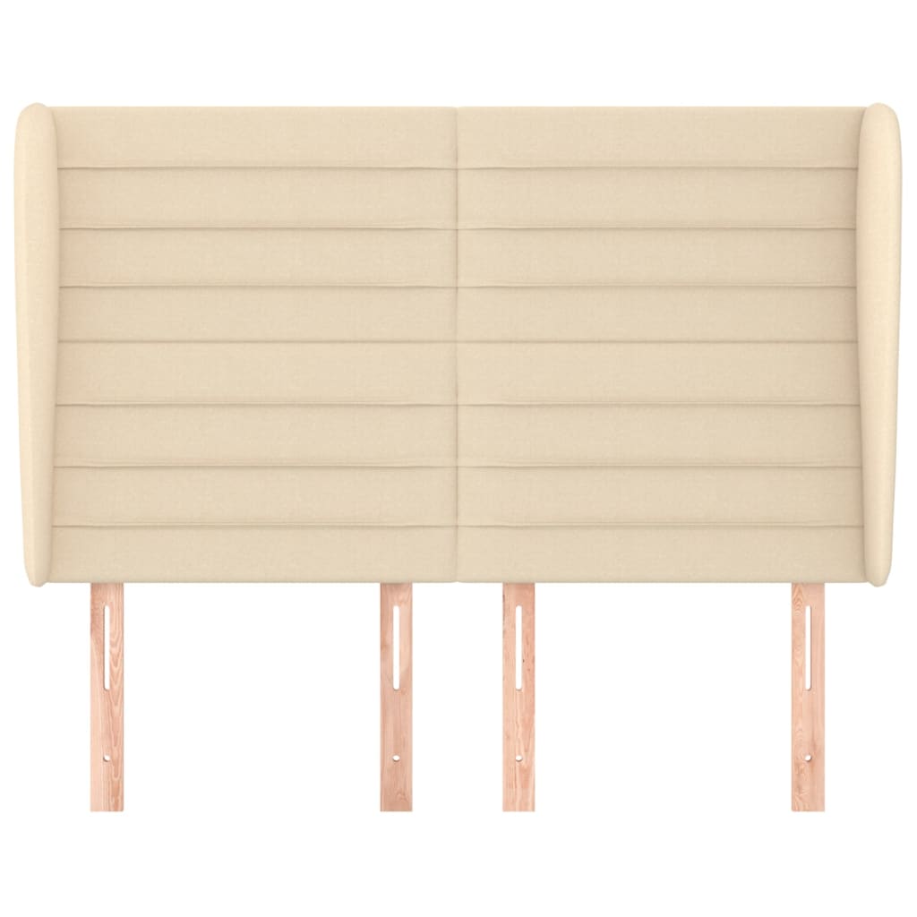 sengegavl med kanter 147x23x118/128 cm stof cremefarvet