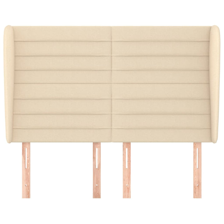 sengegavl med kanter 147x23x118/128 cm stof cremefarvet