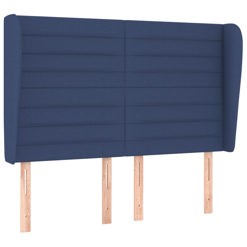 sengegavl med kanter 147x23x118/128 cm stof blå