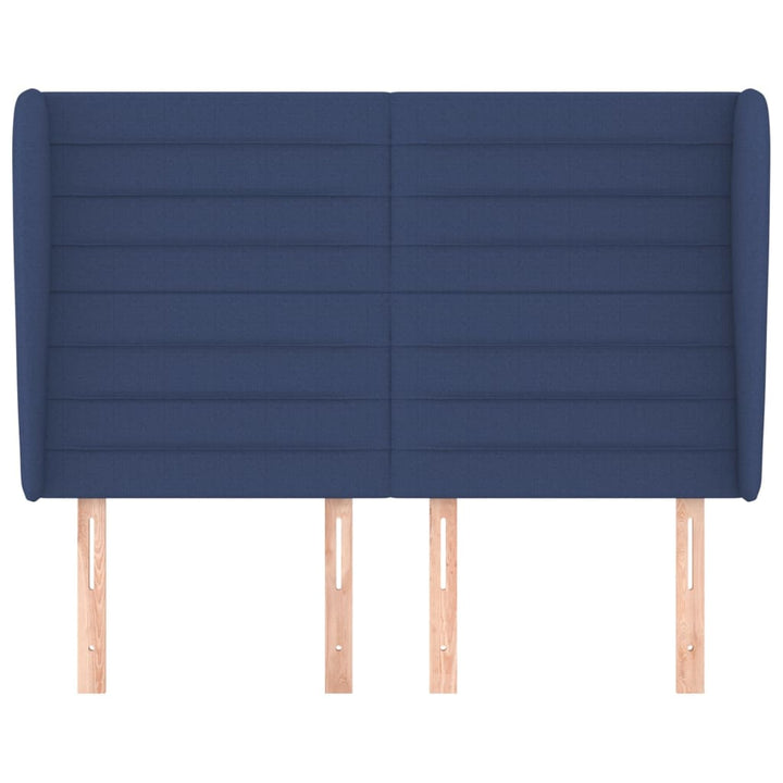sengegavl med kanter 147x23x118/128 cm stof blå