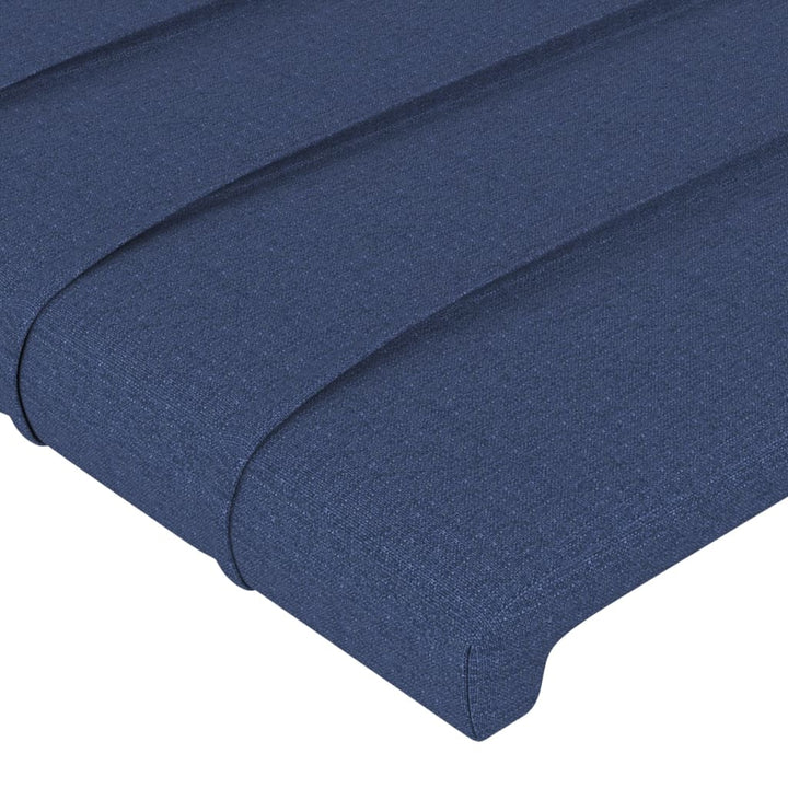 sengegavl med kanter 147x23x118/128 cm stof blå