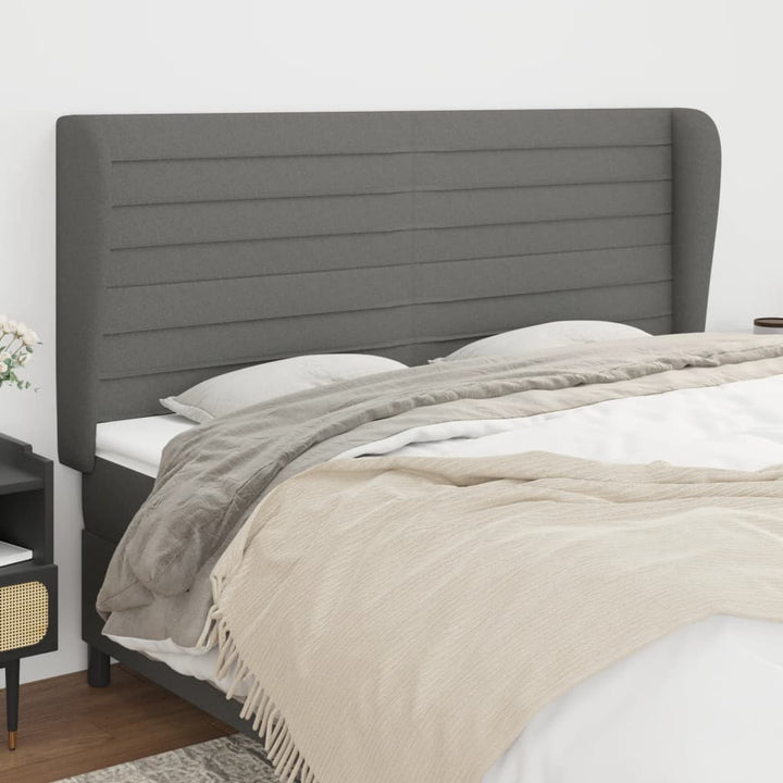 sengegavl med kanter 163x23x118/128 cm stof mørkegrå