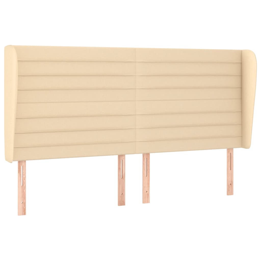 sengegavl med kanter 163x23x118/128 cm stof cremefarvet